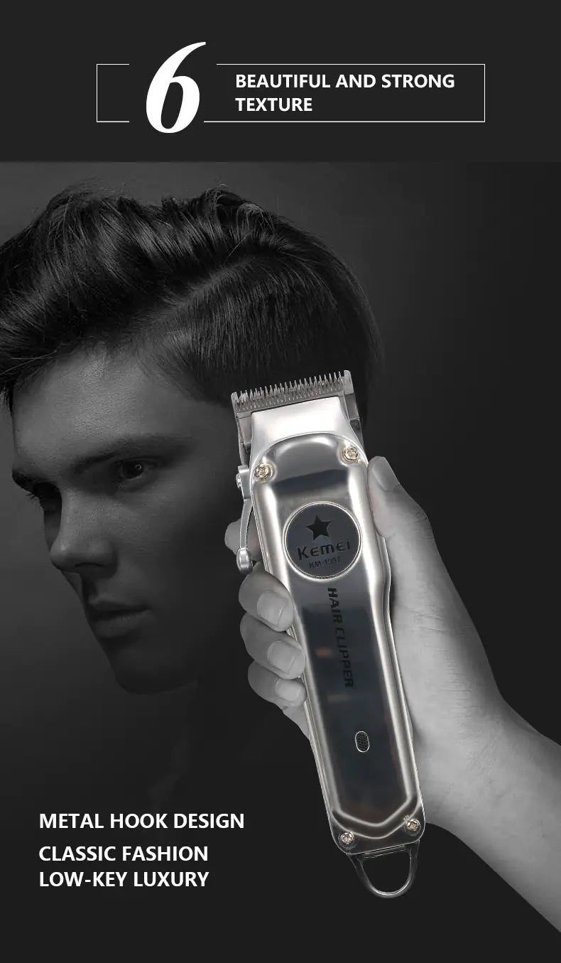 Kemei Rechargeable Electric Hair Clipper for Men in Silver – cordless trimmer with stainless steel blades