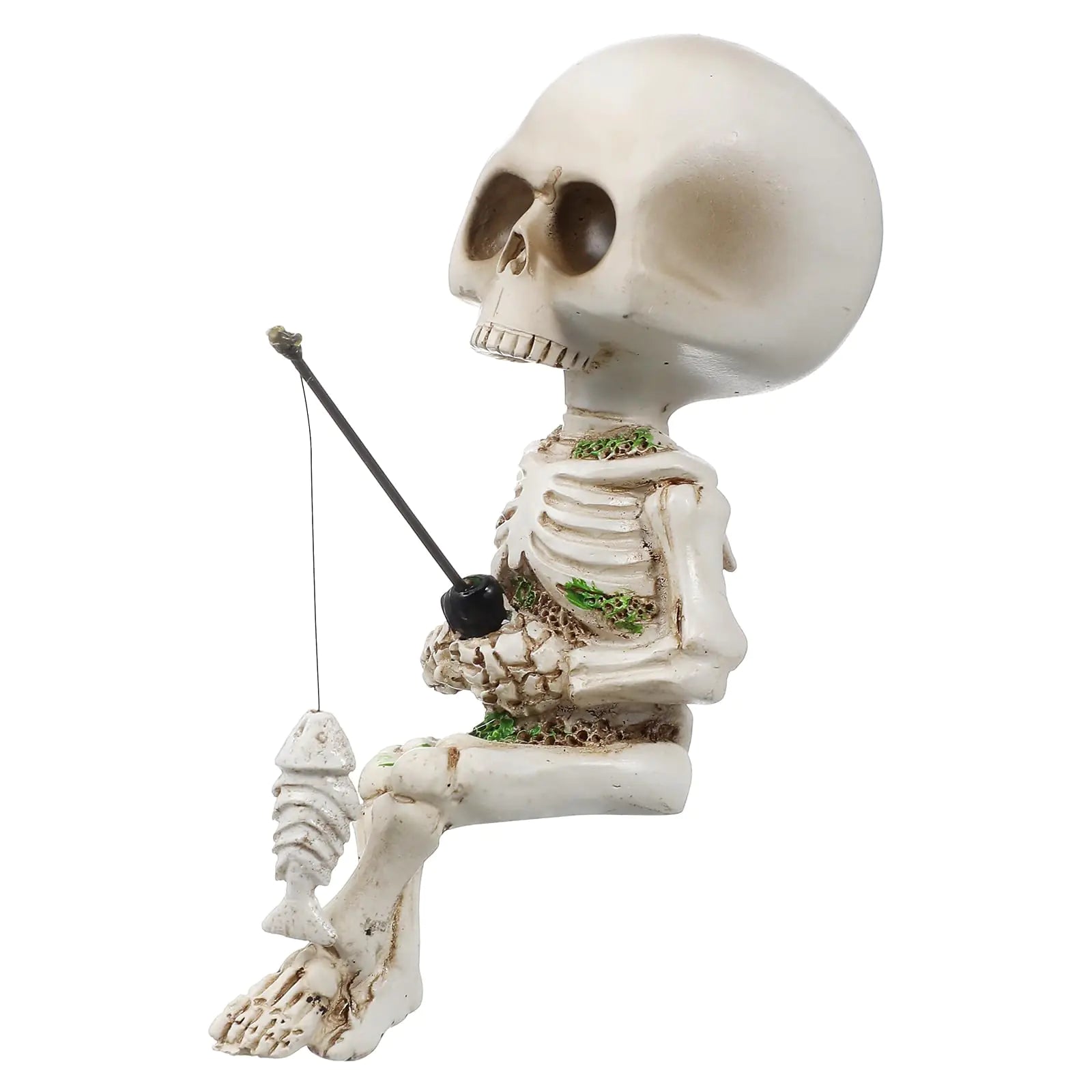Resin skeleton fisherman aquarium skull ornament for fish tank and Halloween home decor