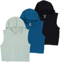 Mahya 3-Pack Women's Dri-Fit Sleeveless Hooded Crop Tops – moisture-wicking athletic workout shirts, Set 3, size XX-Large