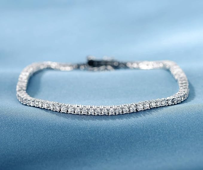 Sterling silver 3.5mm CZ tennis bracelet – white gold finish, AAA+ cubic zirconia, hypoallergenic, 7-inch