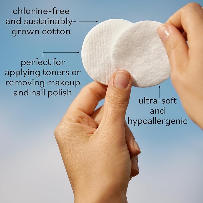 SkySoft 100% organic cotton rounds – GOTS certified, hypoallergenic, chlorine-free, vegan & cruelty-free
