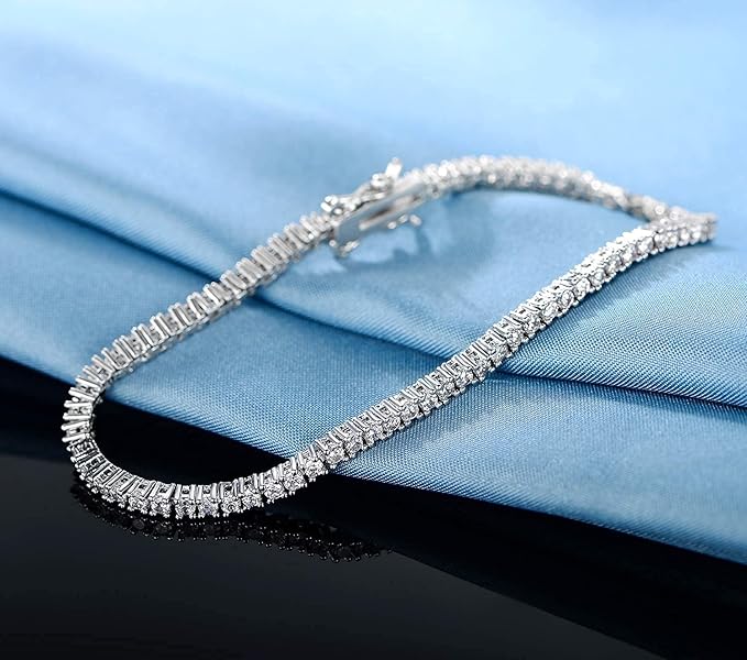 Sterling silver 3.5mm CZ tennis bracelet – white gold finish, AAA+ cubic zirconia, hypoallergenic, 7-inch