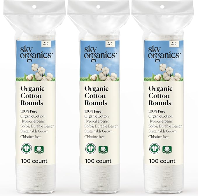 SkySoft 100% organic cotton rounds – GOTS certified, hypoallergenic, chlorine-free, vegan & cruelty-free