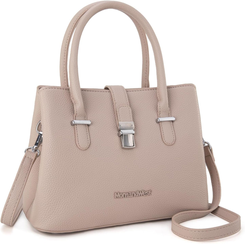 Montana West tan PU leather convertible satchel tote handbag with top handle and crossbody strap