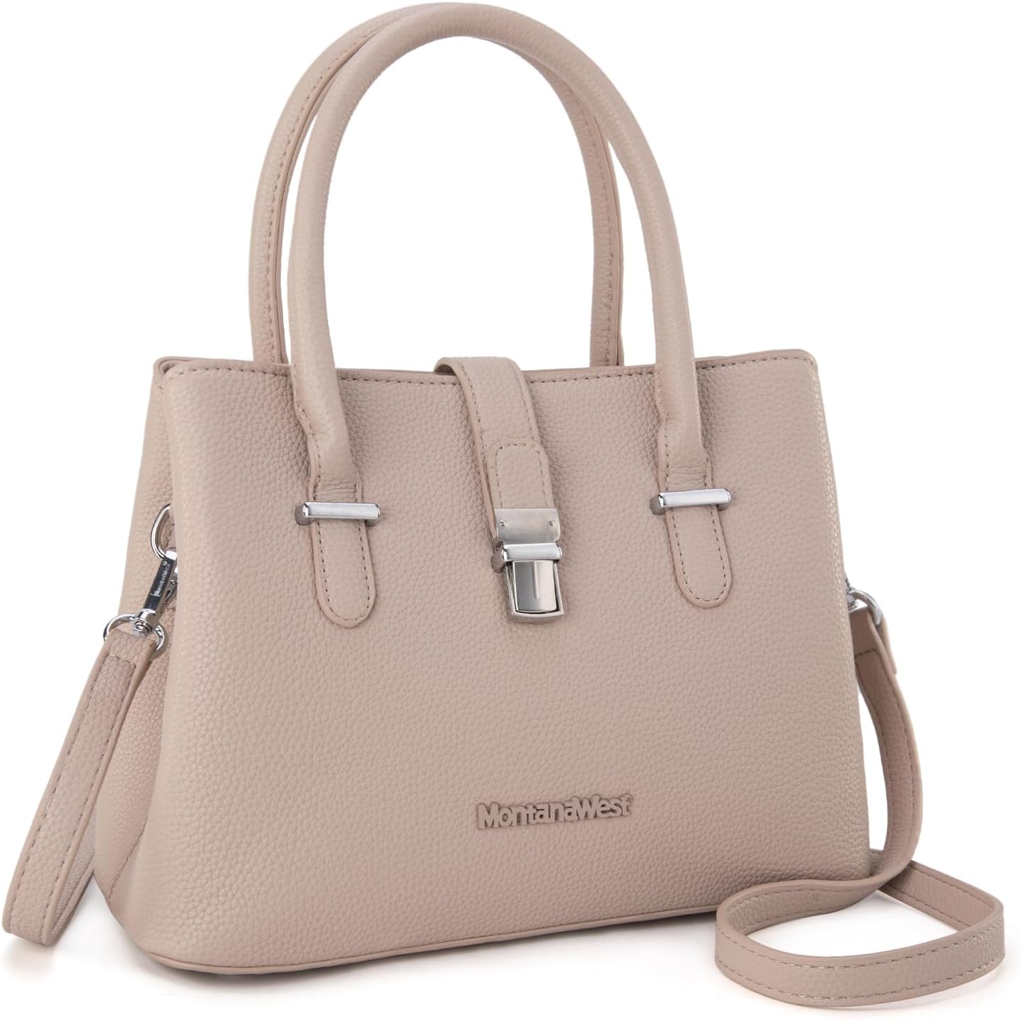 Montana West tan PU leather convertible satchel tote handbag with top handle and crossbody strap