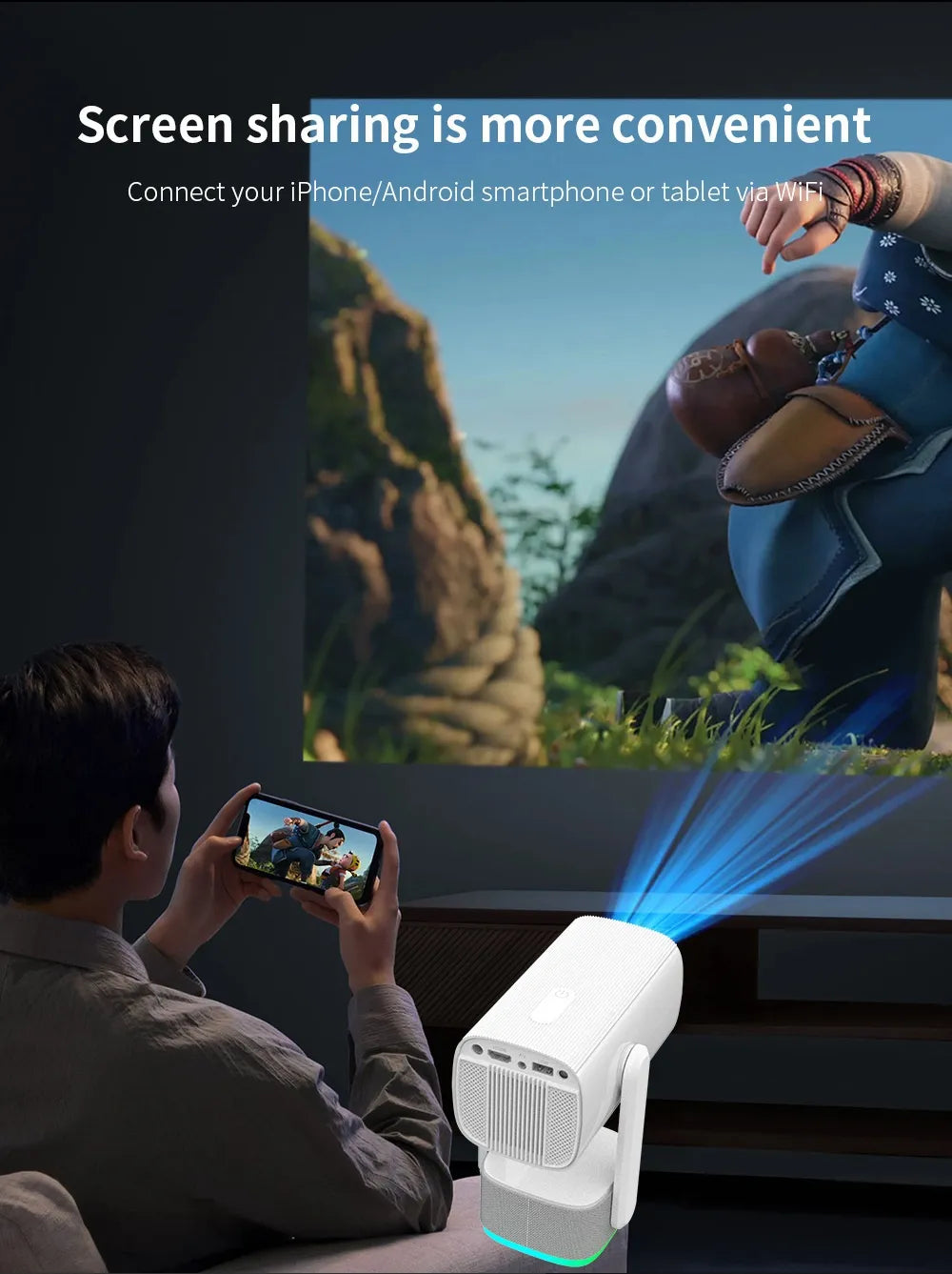Portable 4K Android Projector with wireless connectivity