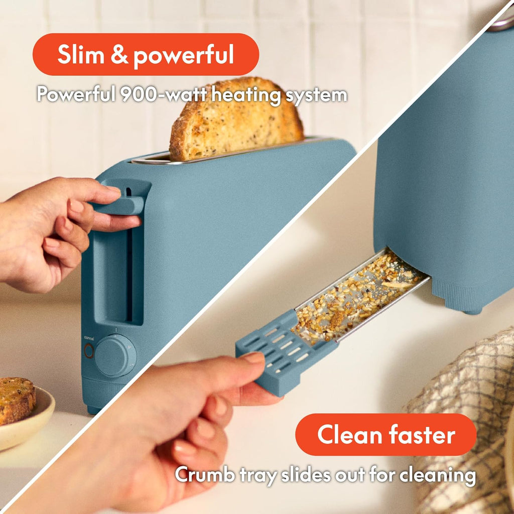 Bella Slim 2-slice toaster – 6-shade control, 900W, long slot for bagels & Texas toast, 4 colors