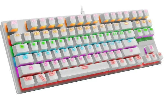 Marquee RGB 87-key TKL mechanical gaming keyboard in white with colorful lighting