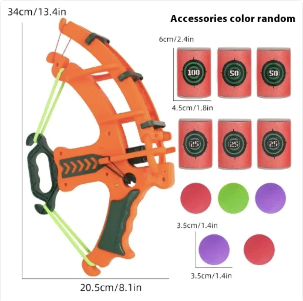 Kids shooting game toy with bow, arrows, and knockdown targets