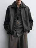 Original European And American Men's Wholesale Black Lapel Loose Version Jacket Pu Imitation Leather Jacket Leather Jacket