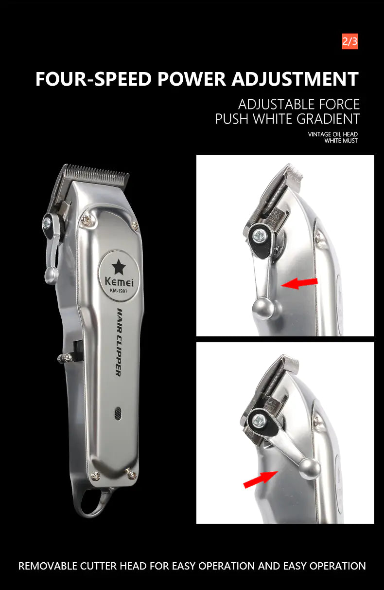 Kemei Rechargeable Electric Hair Clipper for Men in Silver – cordless trimmer with stainless steel blades