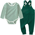 YUEMION baby boy green striped romper and overalls 2-piece outfit set - cotton blend with snap closures for 3-6 months by Mahya