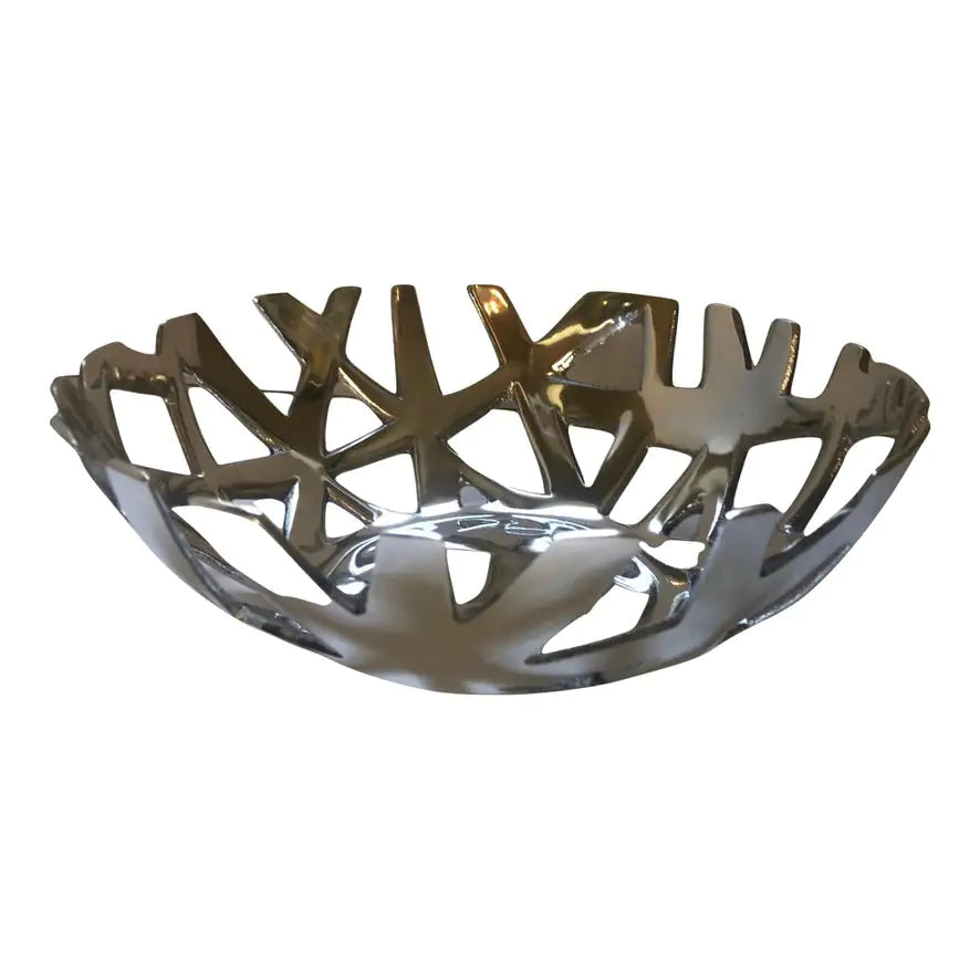 Mahya Modern Fruit & Bread Tray – handcrafted recycled aluminum decorative bowl, 12x12x4 inches, polished finish