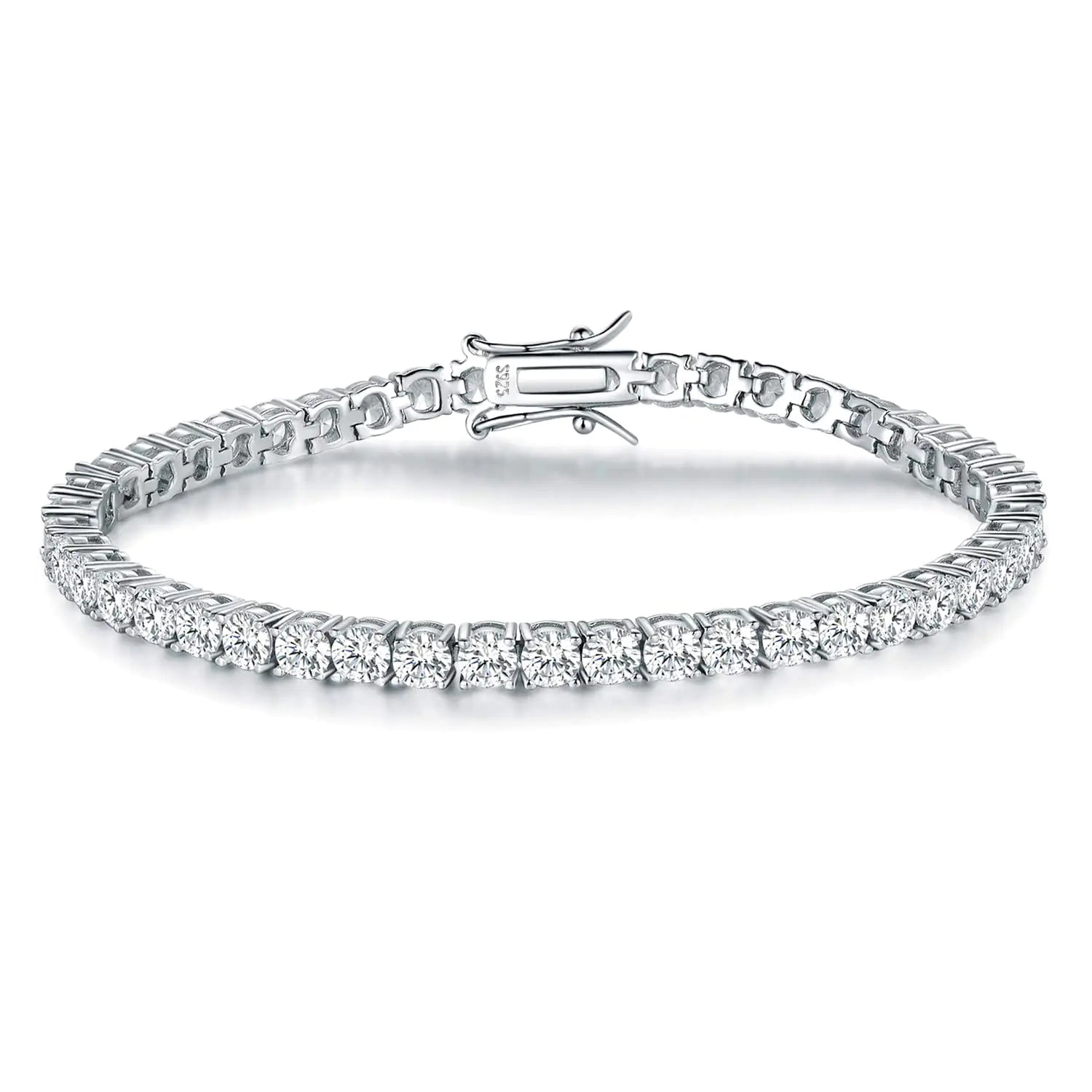 Sterling silver 3.5mm CZ tennis bracelet – white gold finish, AAA+ cubic zirconia, hypoallergenic, 7-inch