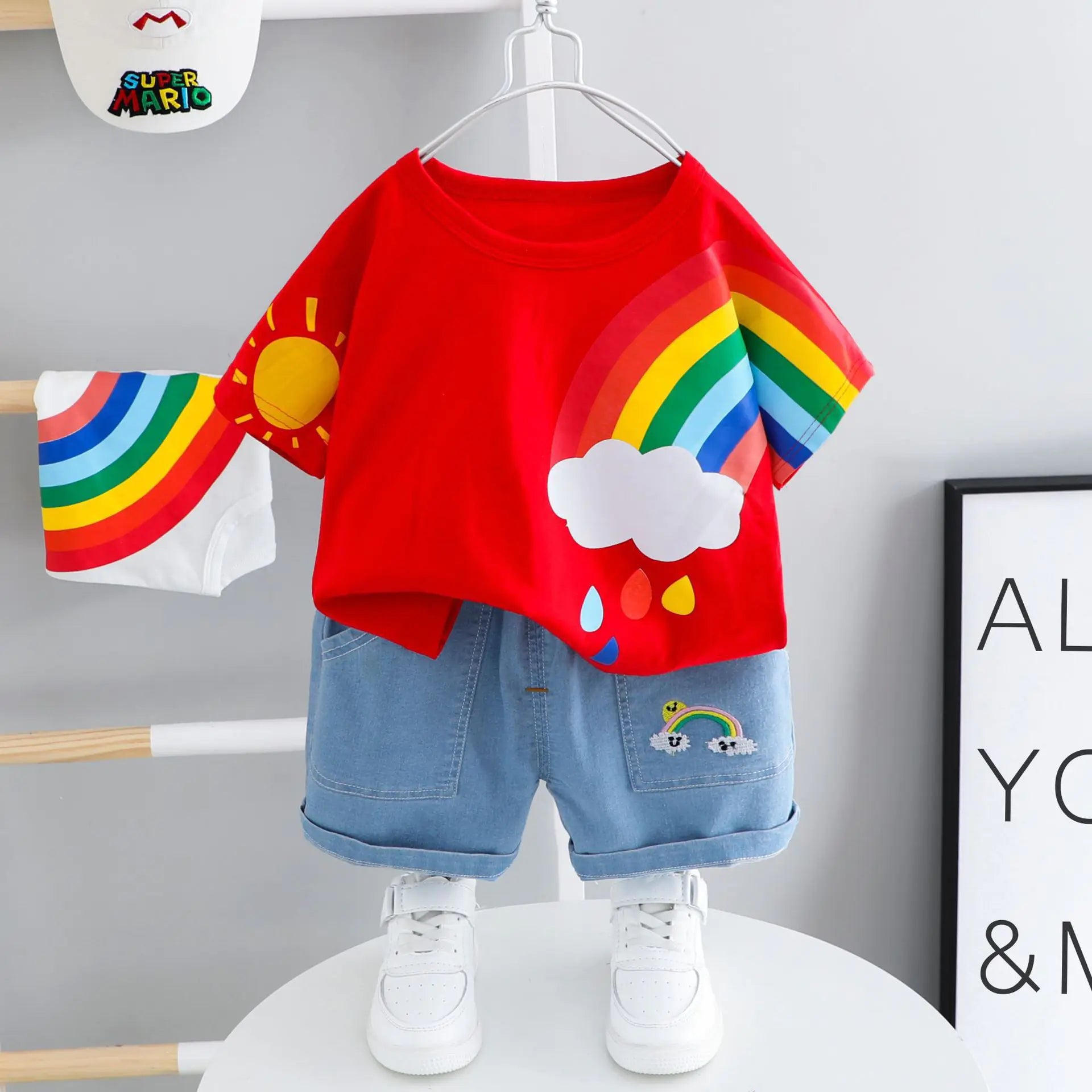 Mahya Baby Boy Summer Outfit Set in [Light Blue / Red / White] – short sleeve top and matching shorts, size [80–120cm]