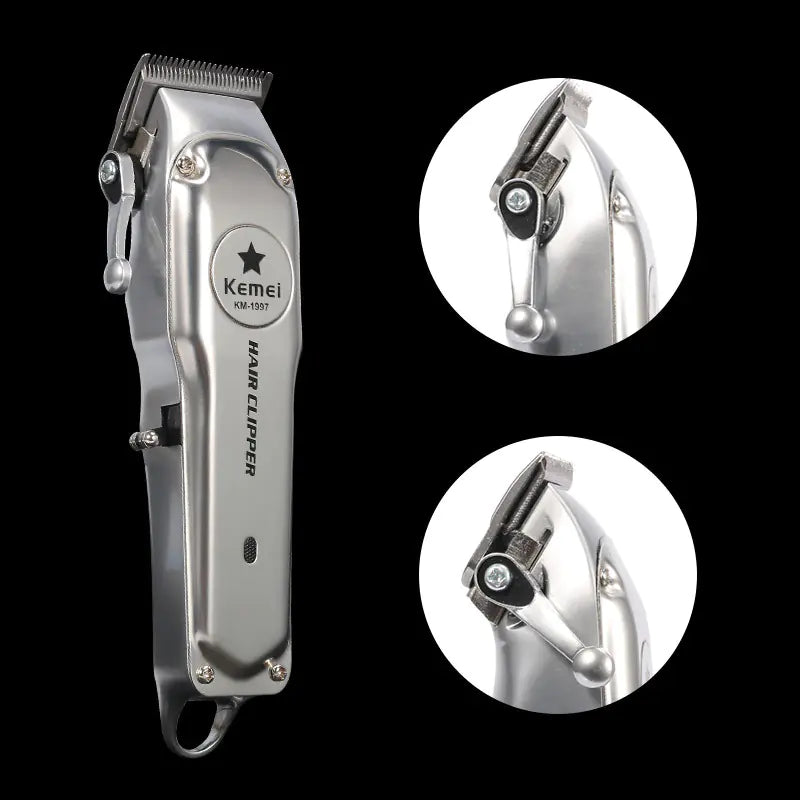 Kemei Rechargeable Electric Hair Clipper for Men in Silver – cordless trimmer with stainless steel blades