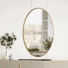 Koonmi gold aluminium oval vanity wall mirror 20x28 inch with HD glass for bathroom decor