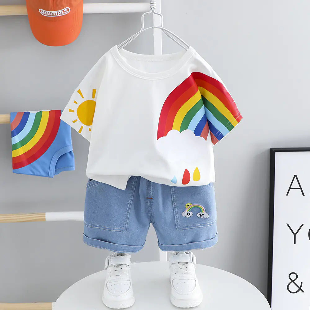 Mahya Baby Boy Summer Outfit Set in [Light Blue / Red / White] – short sleeve top and matching shorts, size [80–120cm]