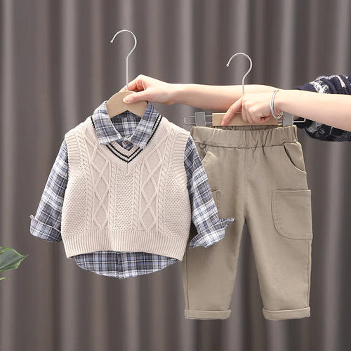 Mahya Baby Boys Casual Outfit Set in [Khaki / White] – soft breathable toddler clothes, size [80–120cm]