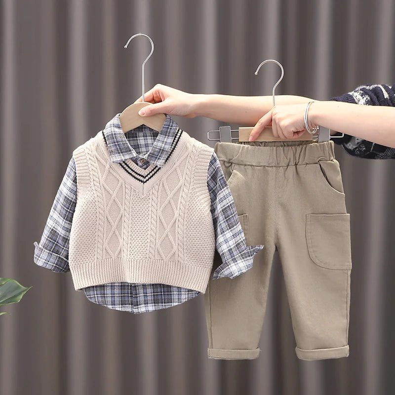 Mahya Baby Boys Casual Outfit Set in [Khaki / White] – soft breathable toddler clothes, size [80–120cm]