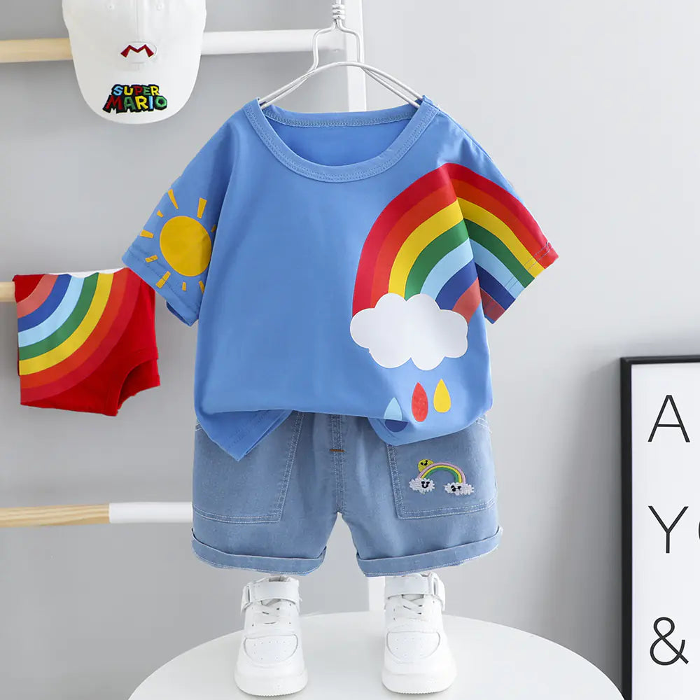 Mahya Baby Boy Summer Outfit Set in [Light Blue / Red / White] – short sleeve top and matching shorts, size [80–120cm]
