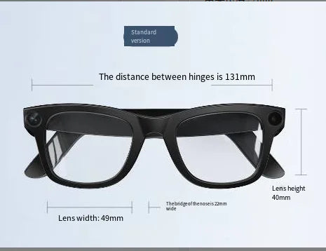 AI camera smart glasses with transparent lens featuring HD video recording and object recognition