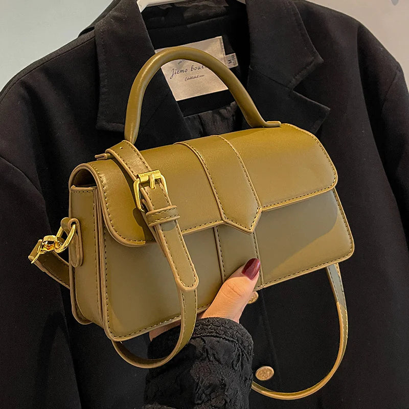 Chic commuter messenger bag for women – spacious, adjustable strap, available in brown, black, green & beige